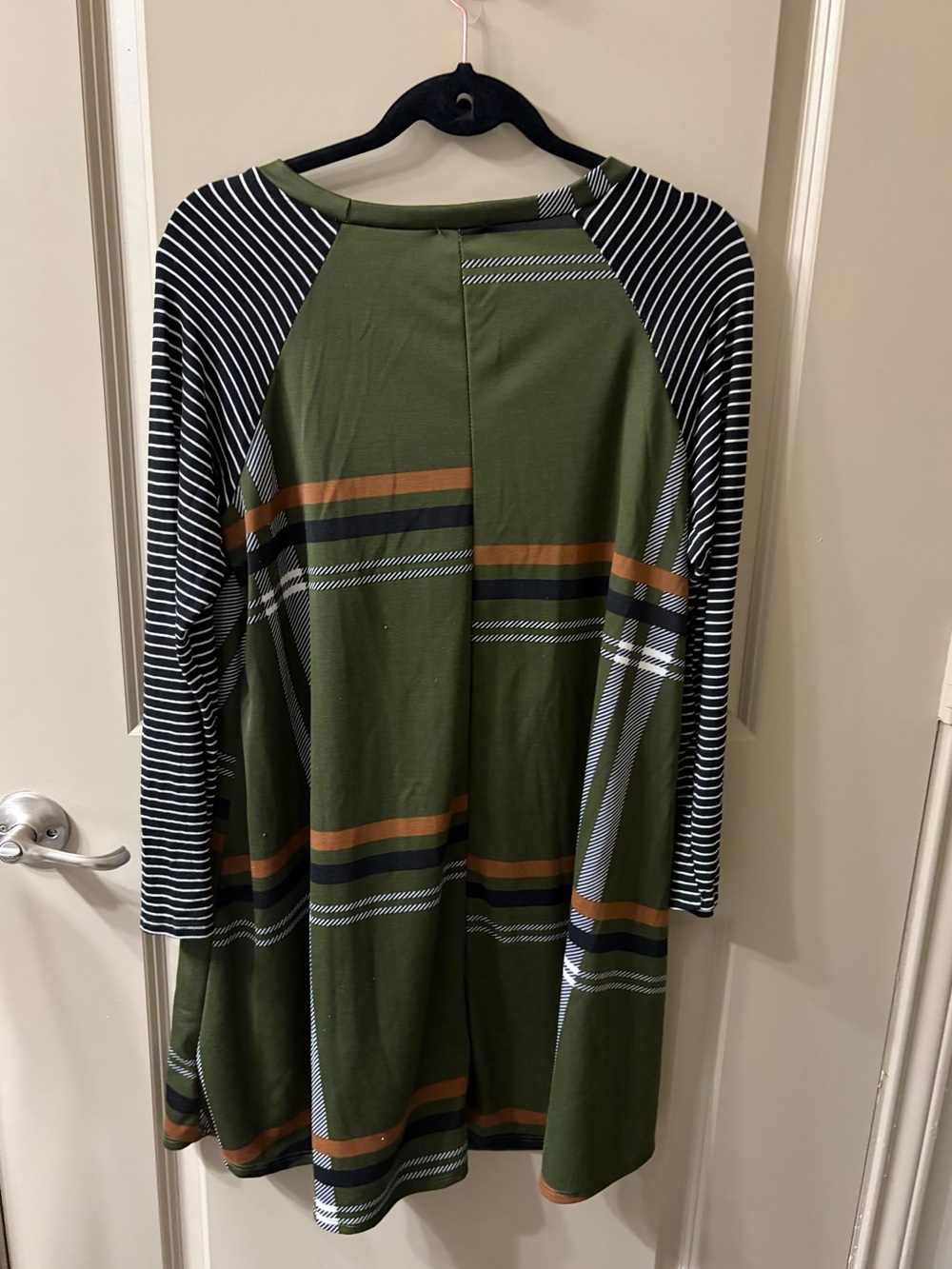 Egs by Eloges Olive Green Striped Mixed-Print Tunic Dress